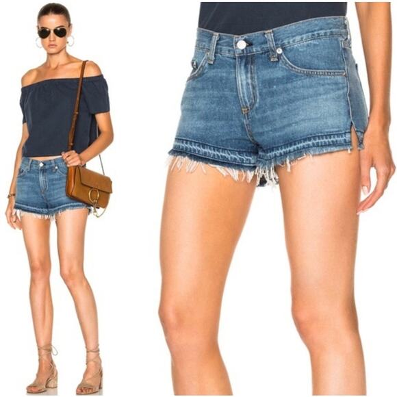 Rag & Bone TULLY Released Frayed Hem Cut Off Distressed Denim Jean Shorts 26 - Picture 1 of 10